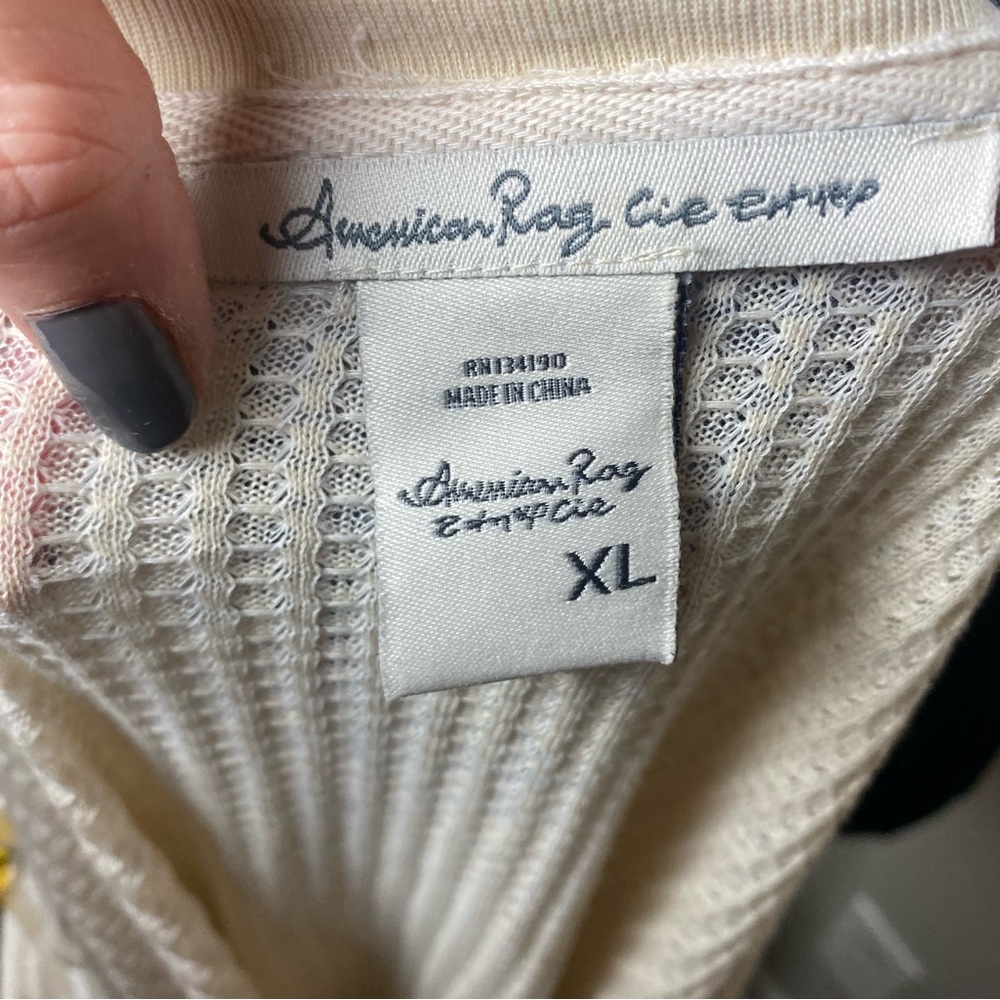 American Rag Cream V-Neck Waffle Knit Long Sleeve Shirt - Picture 4 of 5
